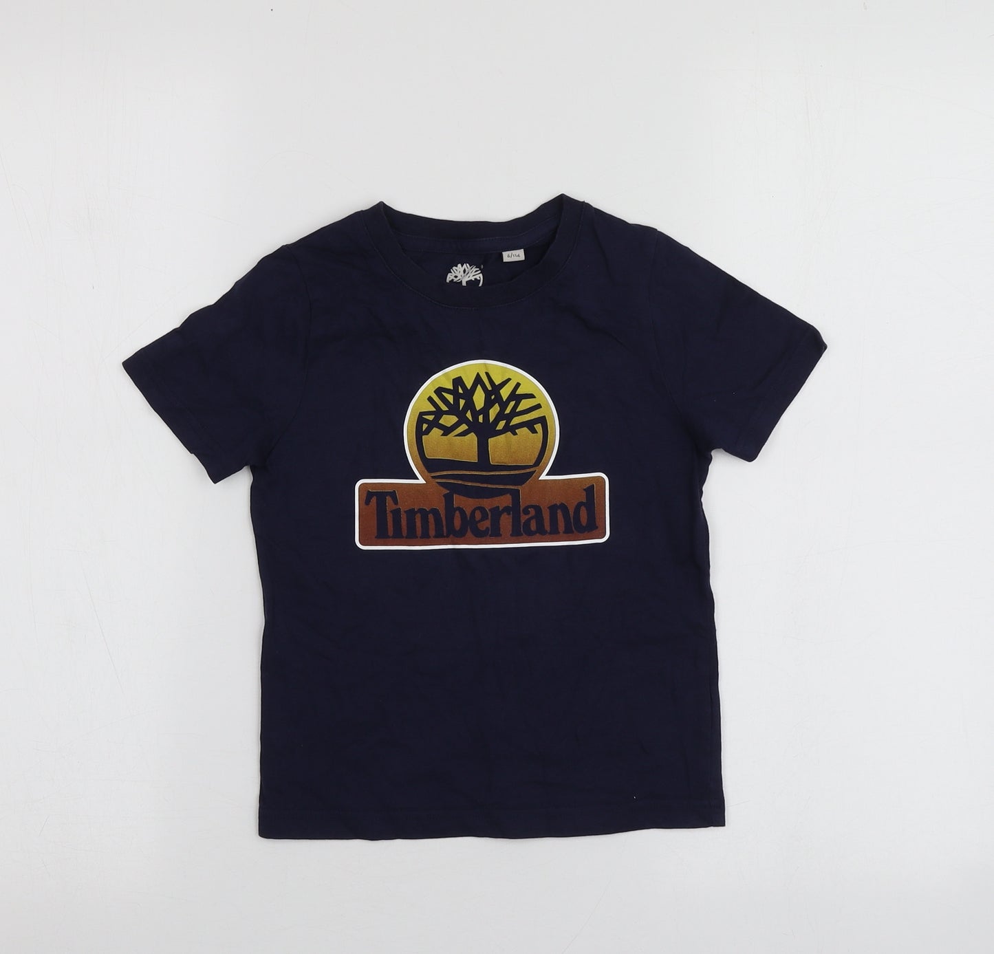 Timberland Boys Blue Geometric 100% Cotton Basic T-Shirt Size 6 Years Round Neck