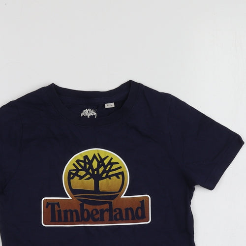 Timberland Boys Blue Geometric 100% Cotton Basic T-Shirt Size 6 Years Round Neck
