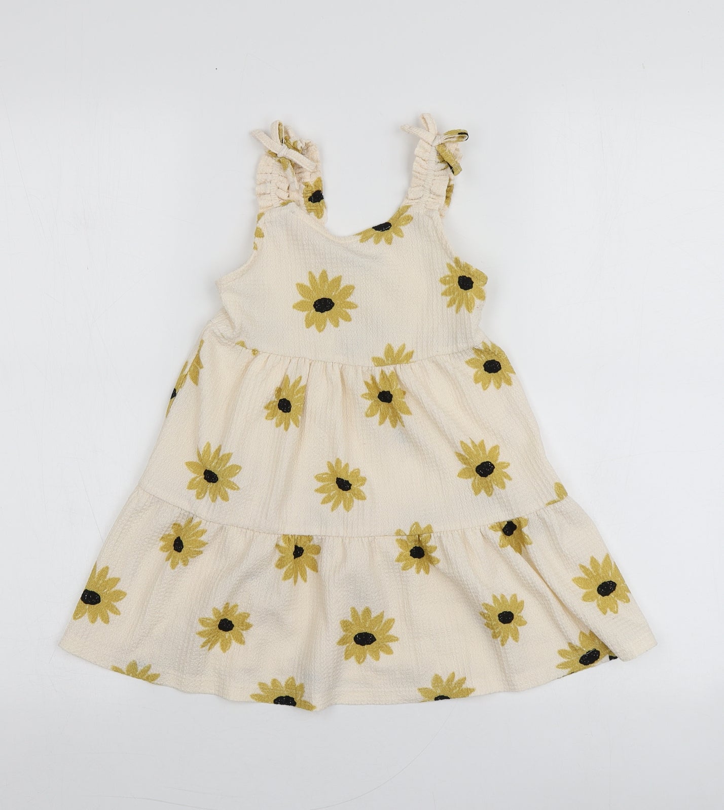 I love girlswear Girls Beige Floral Polyester A-Line  Size 4 Years  Round Neck