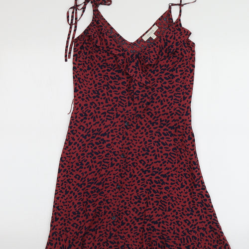 Oasis Womens Red Animal Print Polyester Mini  Size 8  V-Neck