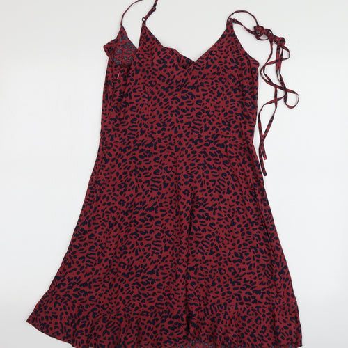 Oasis Womens Red Animal Print Polyester Mini  Size 8  V-Neck