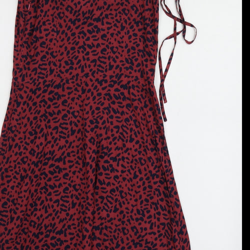 Oasis Womens Red Animal Print Polyester Mini  Size 8  V-Neck