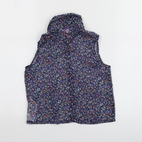 Miss Evie Girls Blue Floral Polyester Basic Button-Up Size 8 Years Collared