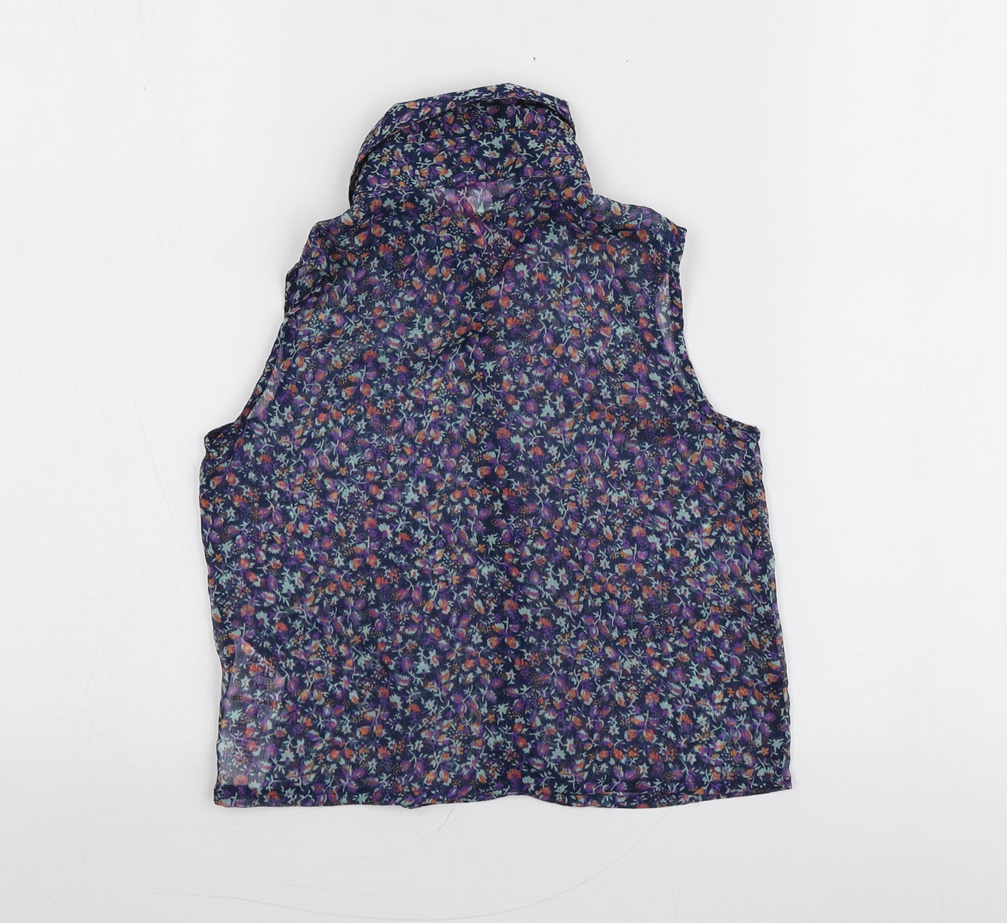 Miss Evie Girls Blue Floral Polyester Basic Button-Up Size 8 Years Collared
