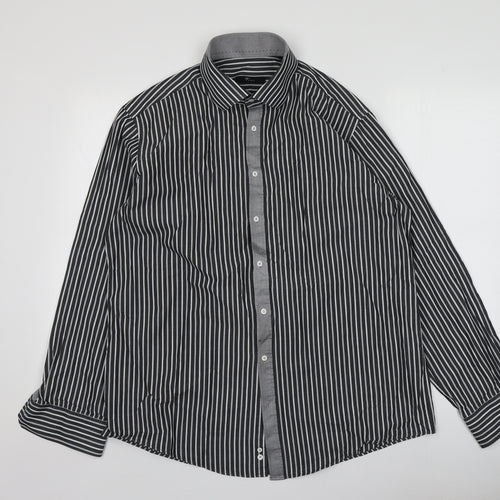 Venti Mens Grey Striped Cotton  Button-Up Size 44 Collared