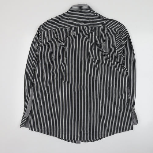 Venti Mens Grey Striped Cotton  Button-Up Size 44 Collared