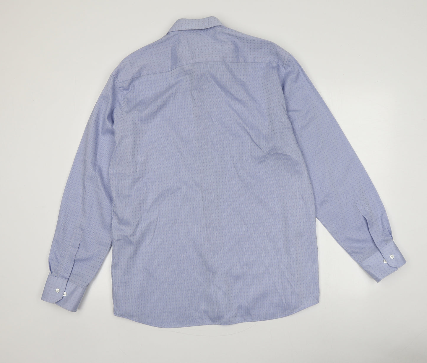 Eterna Mens Blue Geometric Cotton  Button-Up Size 43 Collared