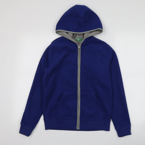 United Colors of Benetton Boys Blue  Polyester Full Zip Hoodie Size 11-12 Years