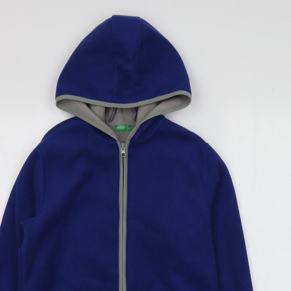 United Colors of Benetton Boys Blue  Polyester Full Zip Hoodie Size 11-12 Years