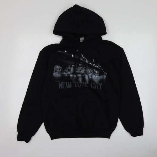 Gildan Mens Black Geometric Cotton Pullover Hoodie Size S