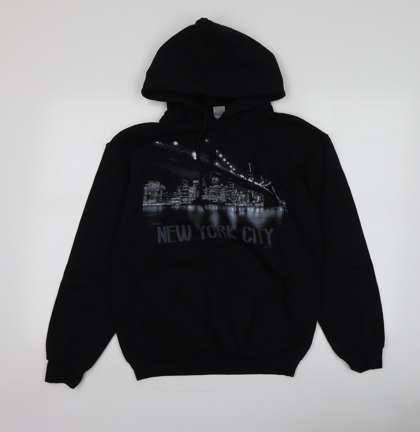 Gildan Mens Black Geometric Cotton Pullover Hoodie Size S