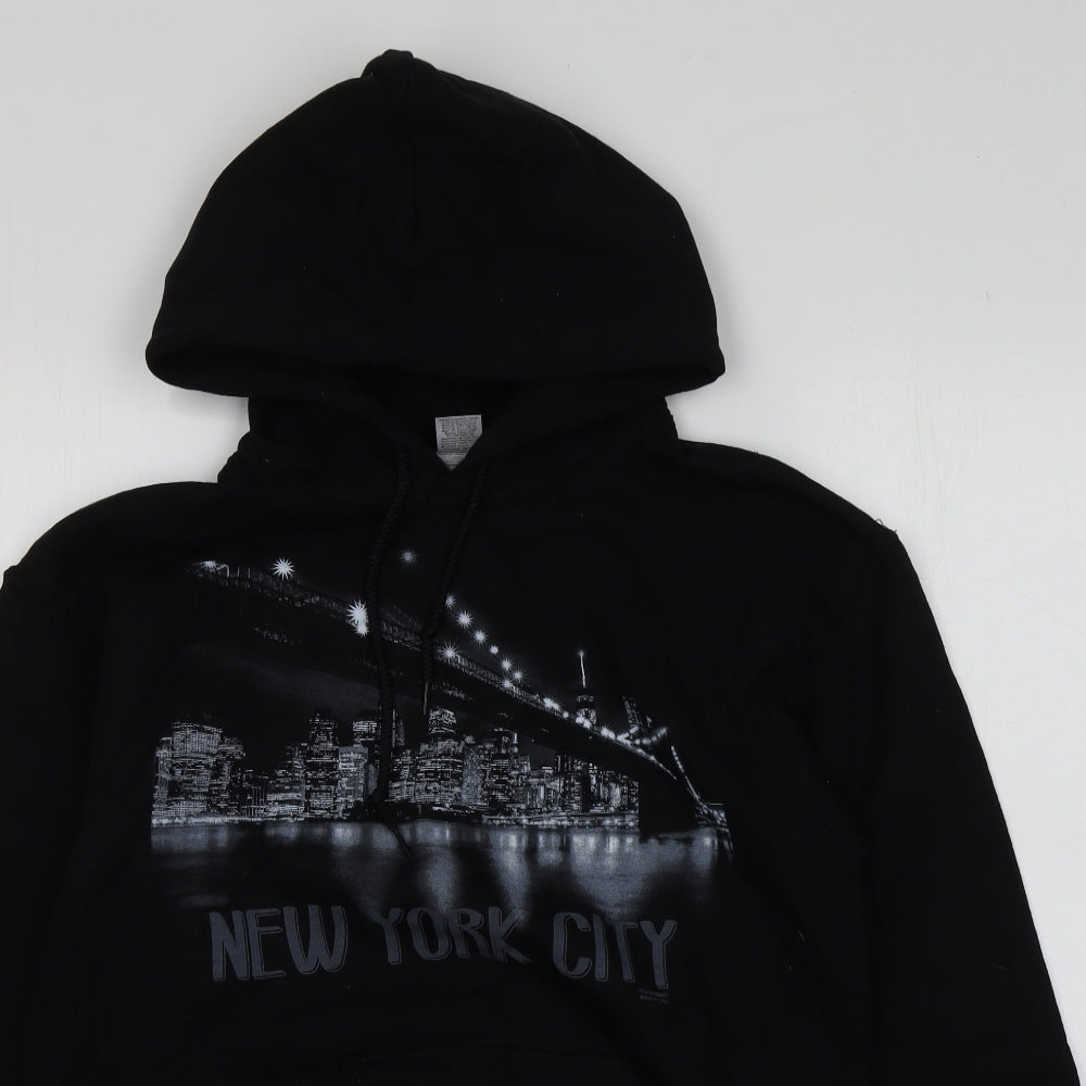 Gildan Mens Black Geometric Cotton Pullover Hoodie Size S