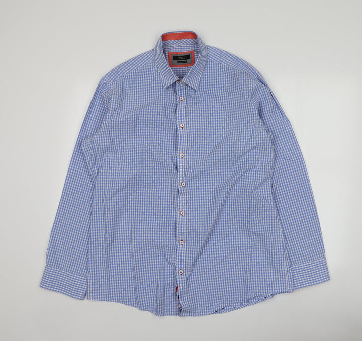 Venti Mens Blue Geometric Cotton Button-Up Size 44 Collared