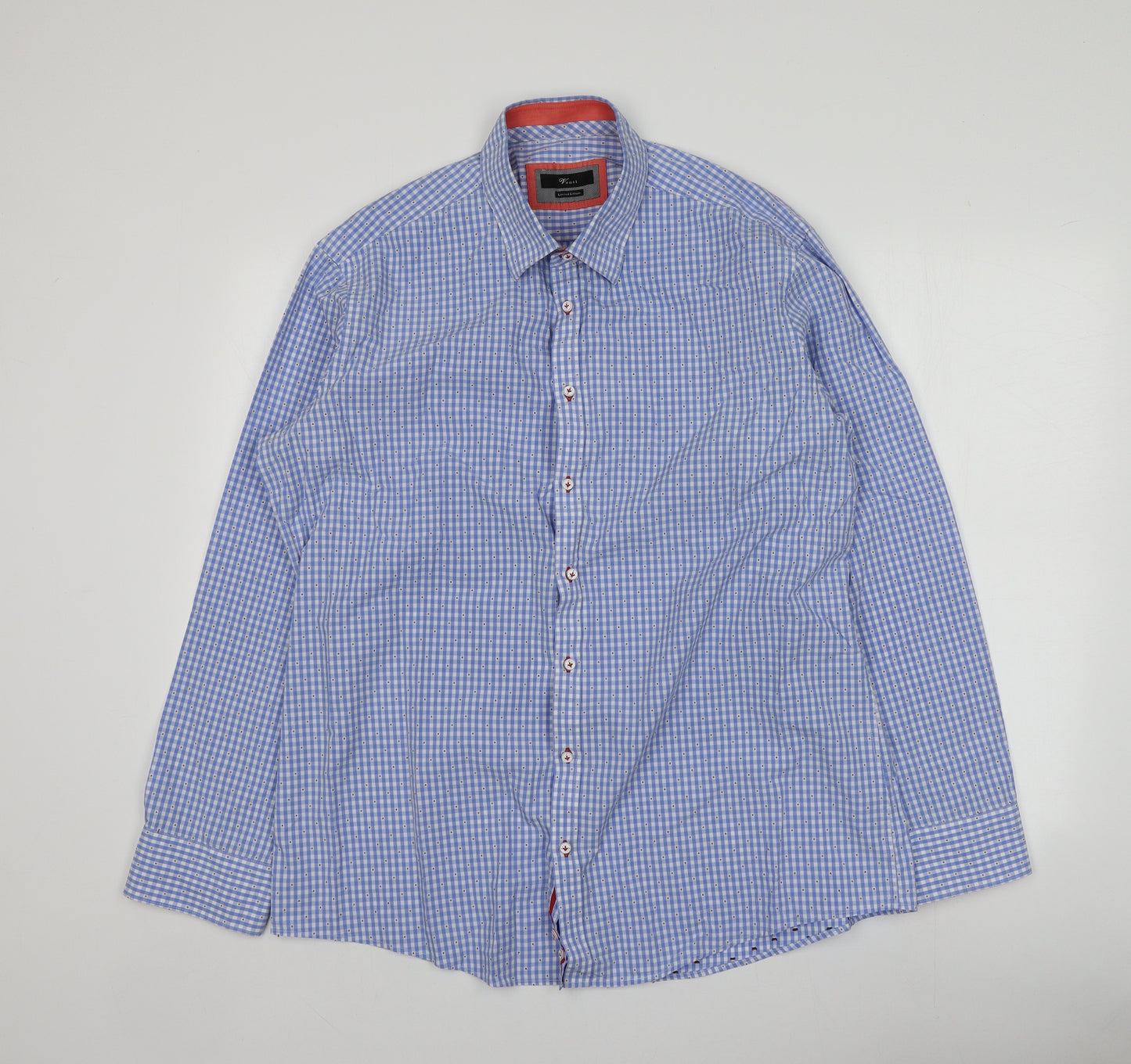 Venti Mens Blue Geometric Cotton  Button-Up Size 44 Collared