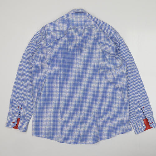 Venti Mens Blue Geometric Cotton  Button-Up Size 44 Collared