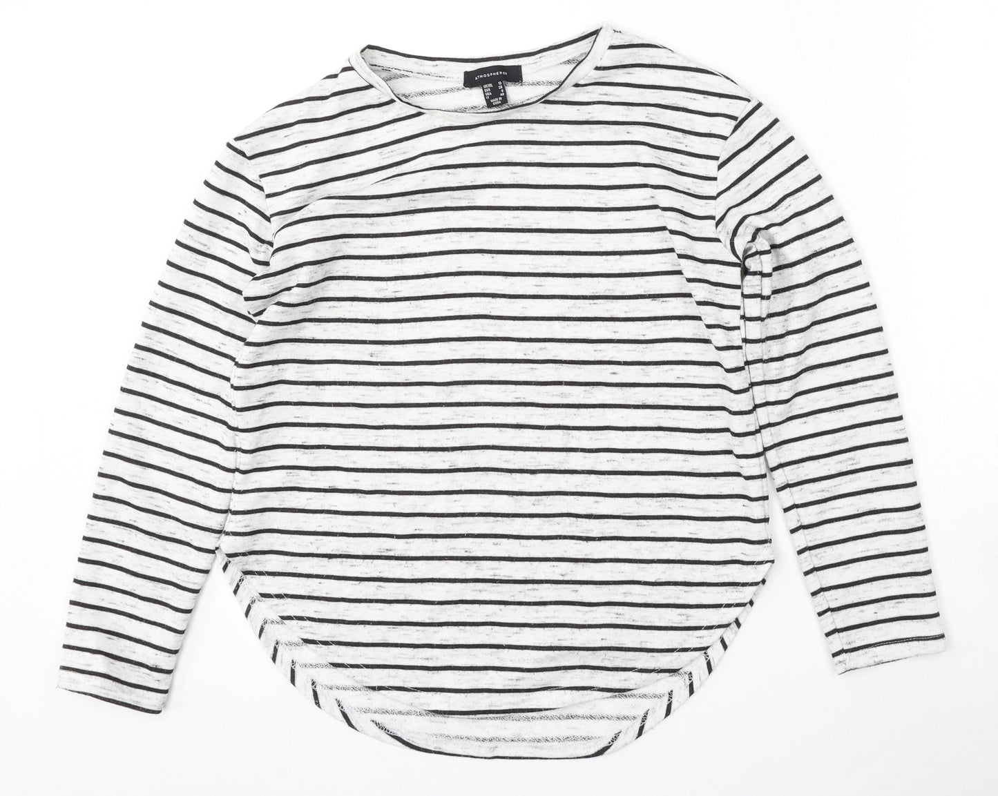 Atmosphere Womens White Round Neck Striped Polyester Pullover Jumper Size 10