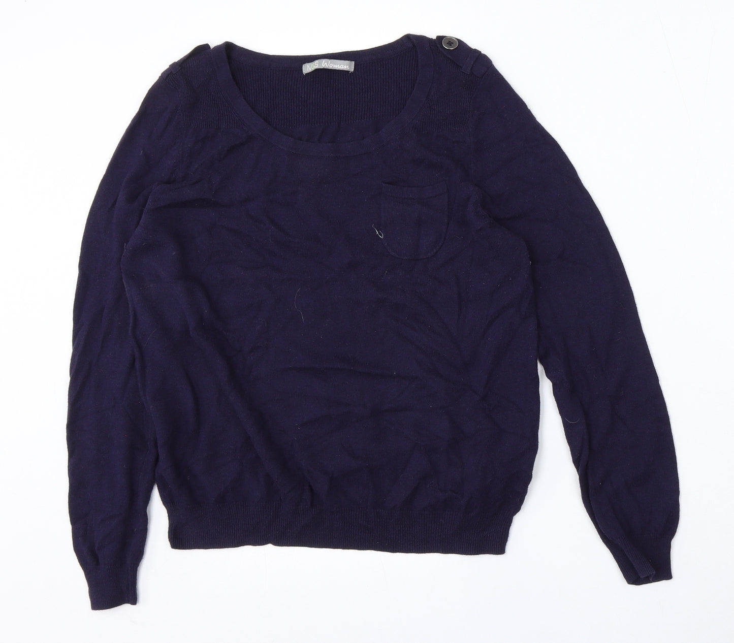 Marks and Spencer Womens Blue Round Neck  Viscose Pullover Jumper Size 14