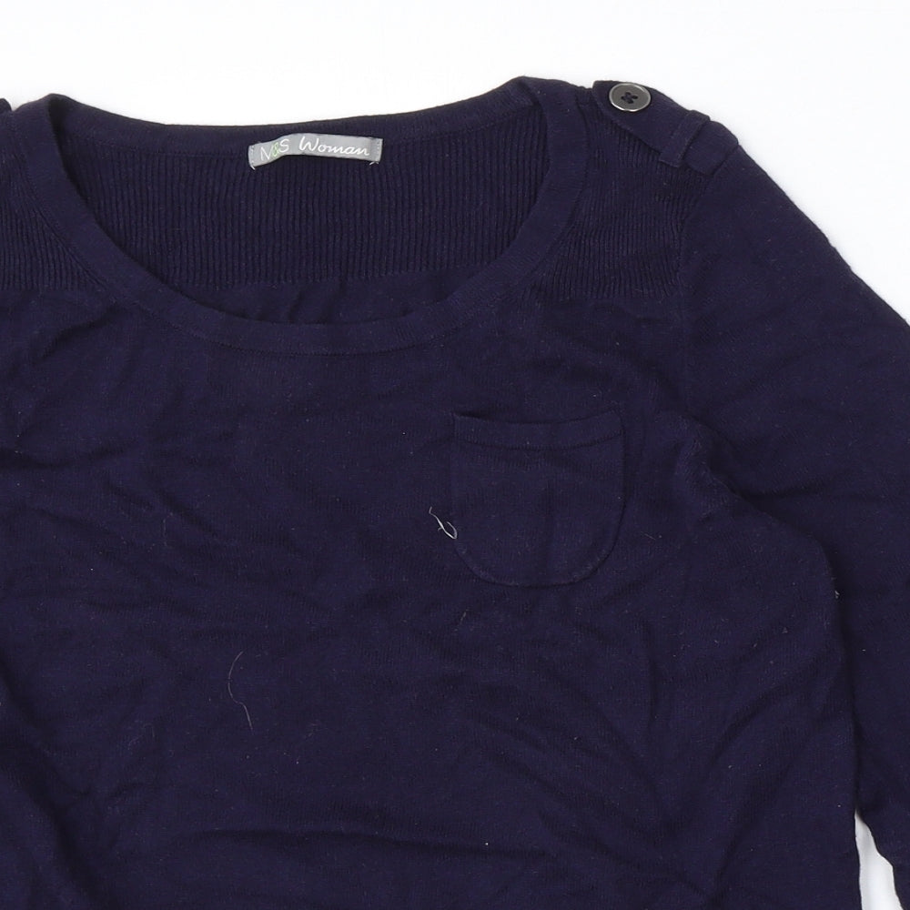 Marks and Spencer Womens Blue Round Neck  Viscose Pullover Jumper Size 14