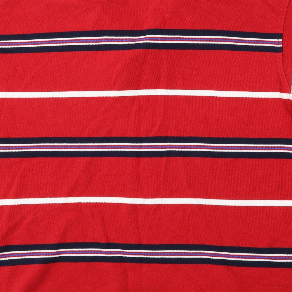 Debenhams Mens Red Striped Cotton  Polo Size L Collared
