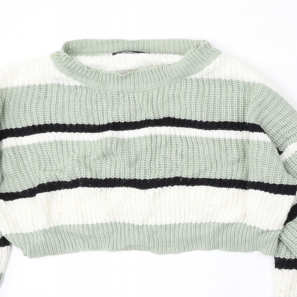 SheIn Womens Multicoloured Round Neck Striped Acrylic Pullover Jumper Size S