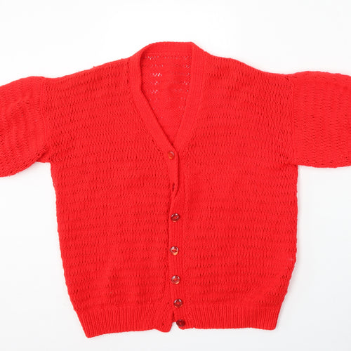 Preworn Womens Red V-Neck  Polyester Cardigan Jumper Size L