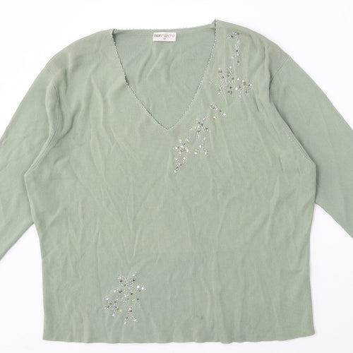 Bonmarché Womens Green V-Neck  Viscose Pullover Jumper Size M