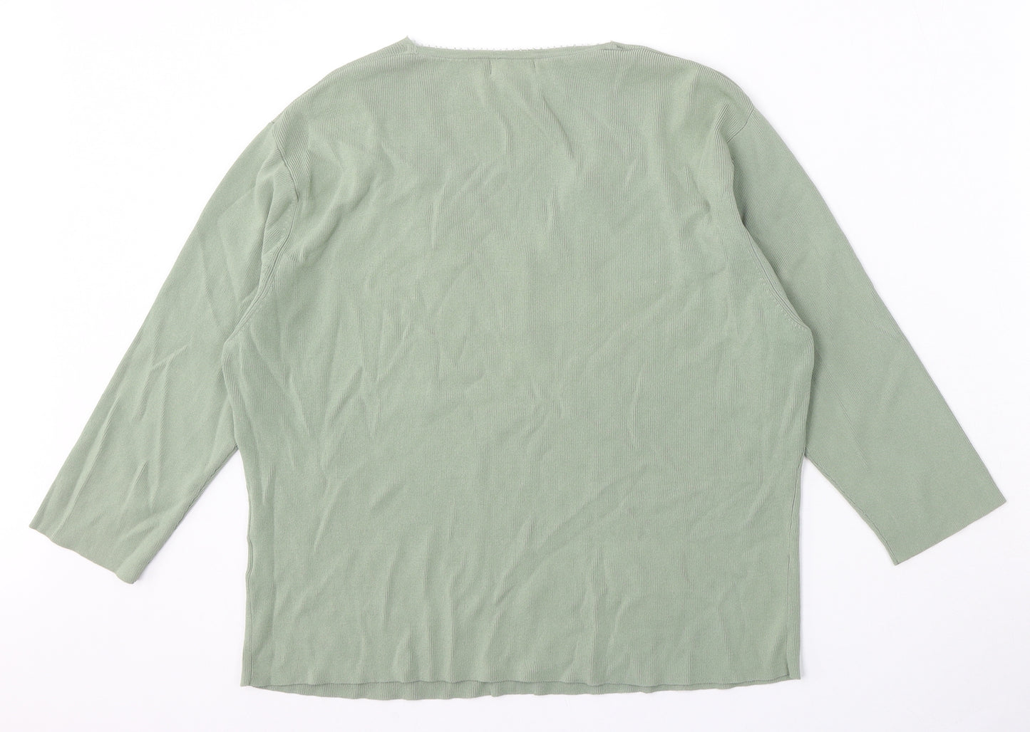 Bonmarché Womens Green V-Neck  Viscose Pullover Jumper Size M