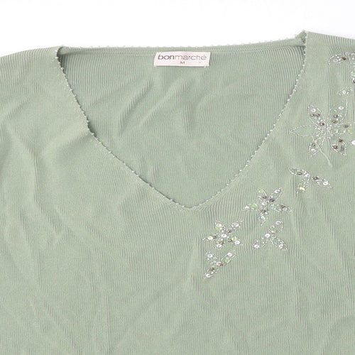 Bonmarché Womens Green V-Neck  Viscose Pullover Jumper Size M
