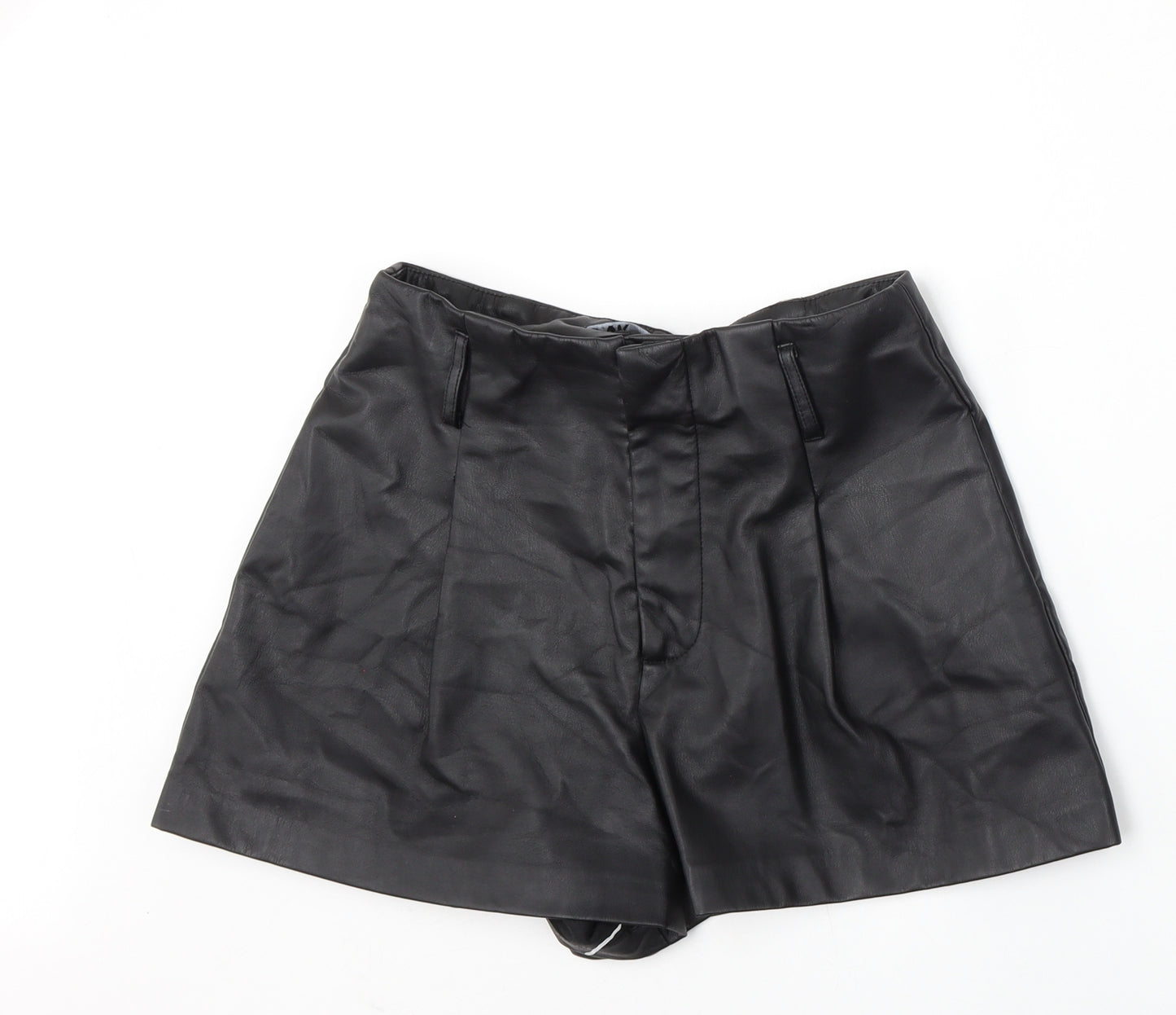 Zara Womens Black  Polyurethane Bermuda Shorts Size S L3 in Regular