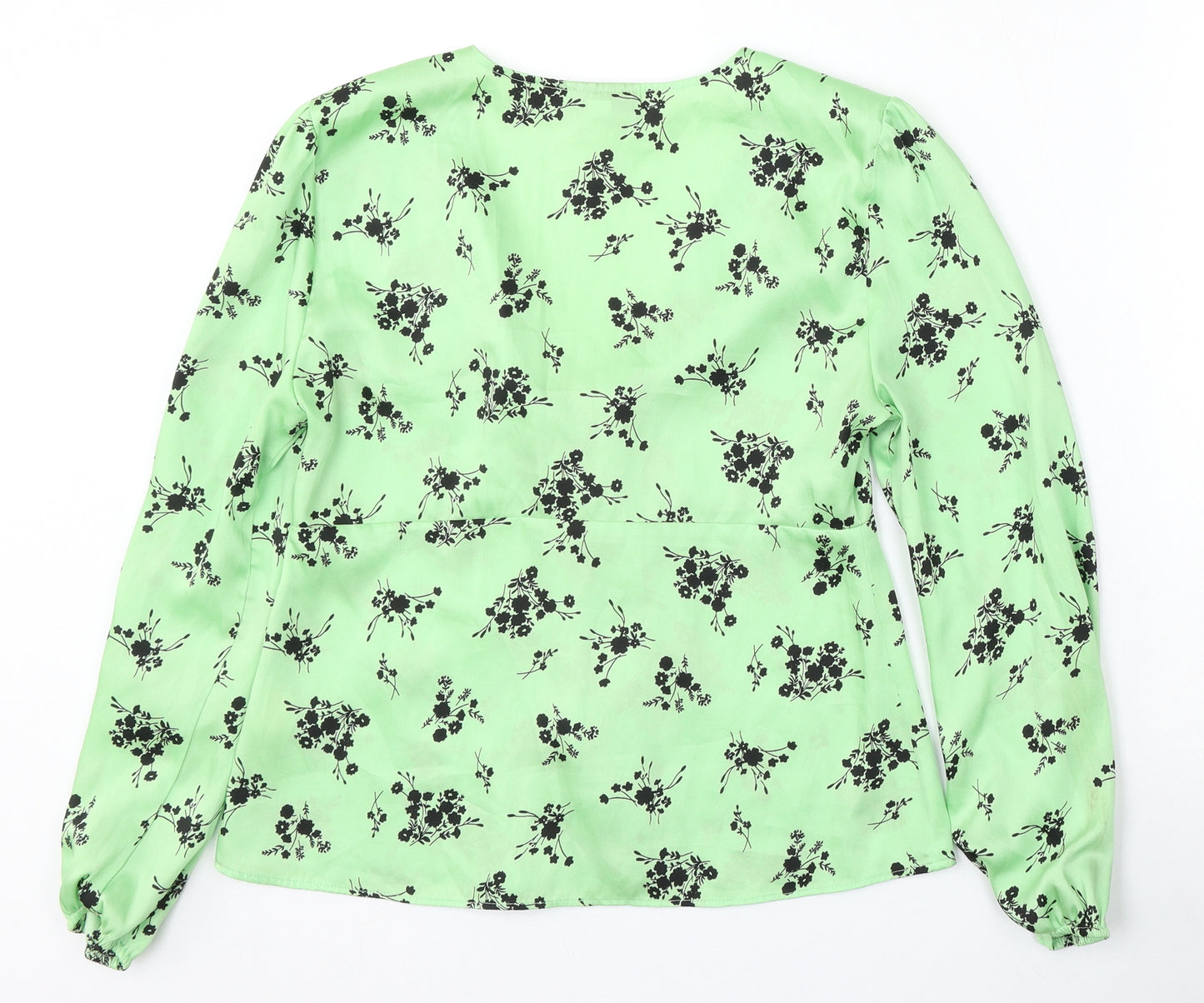 Topshop Womens Green Floral Polyester Basic Blouse Size 12 Round Neck