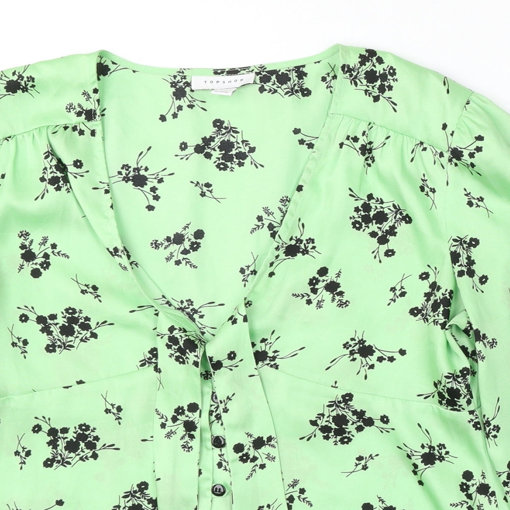 Topshop Womens Green Floral Polyester Basic Blouse Size 12 Round Neck