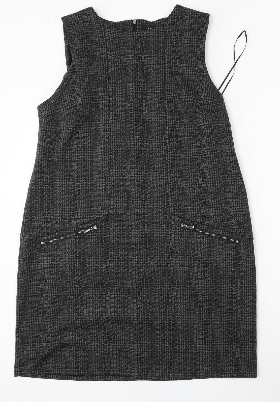 New Look Womens Grey Check Polyester Bodycon  Size 16  Round Neck