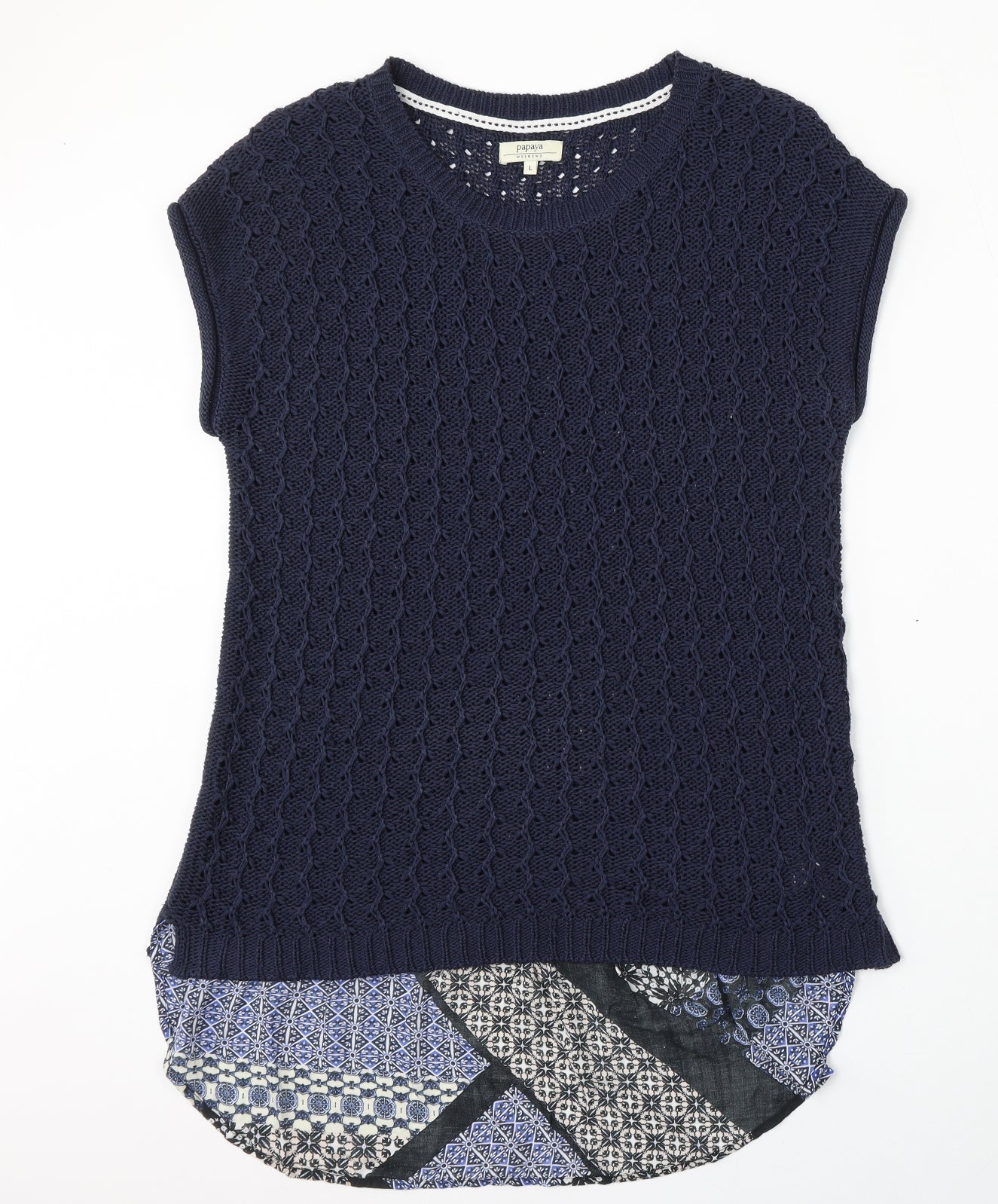 Papaya Womens Blue Round Neck  Acrylic Pullover Jumper Size L