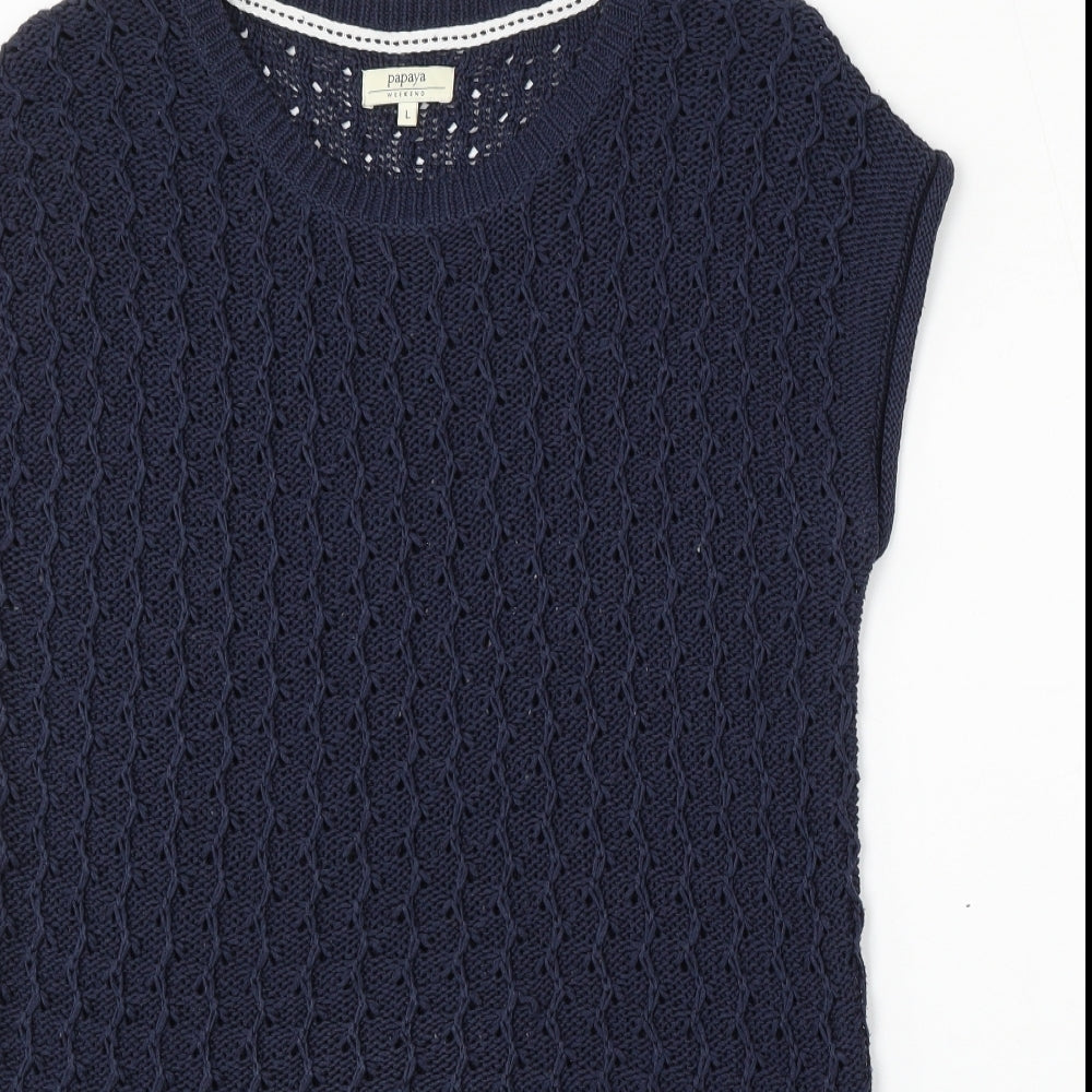 Papaya Womens Blue Round Neck  Acrylic Pullover Jumper Size L