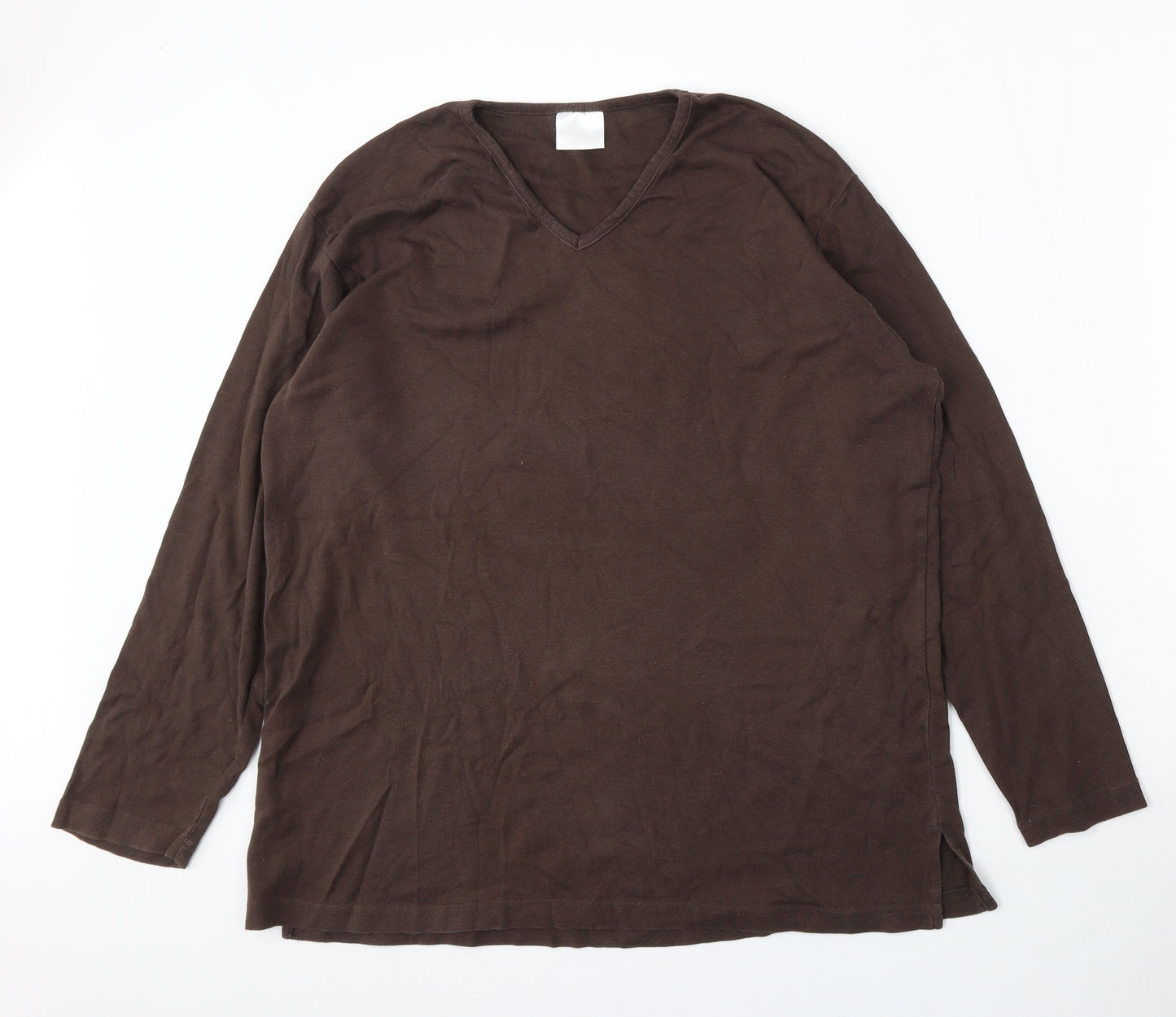Casual Comfort  Womens Brown V-Neck  Cotton Pullover Jumper Size 20