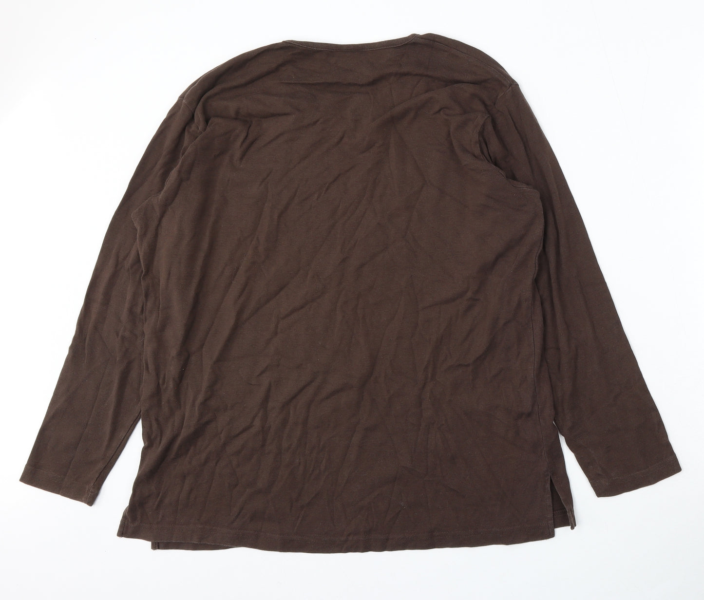 Casual Comfort  Womens Brown V-Neck  Cotton Pullover Jumper Size 20