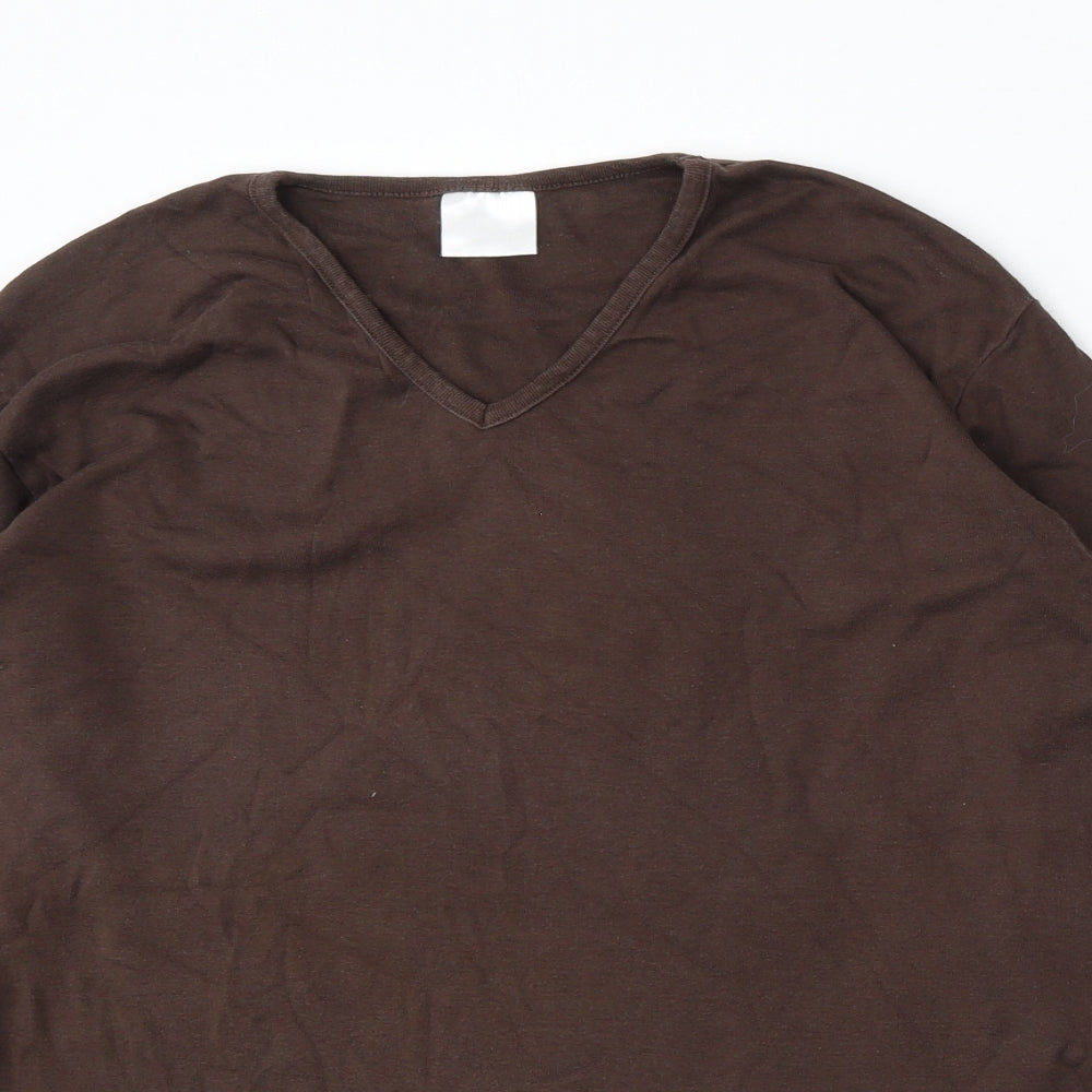 Casual Comfort  Womens Brown V-Neck  Cotton Pullover Jumper Size 20