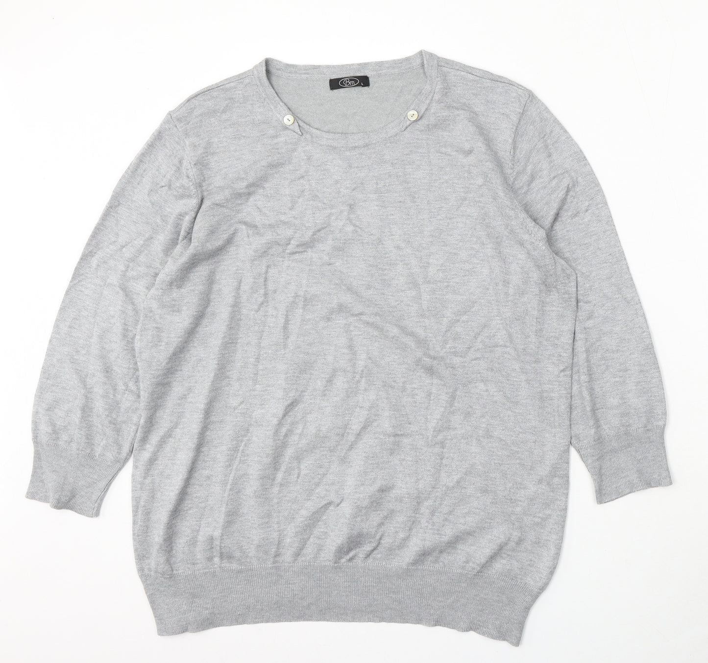 BM Womens Grey Round Neck  Viscose Pullover Jumper Size L