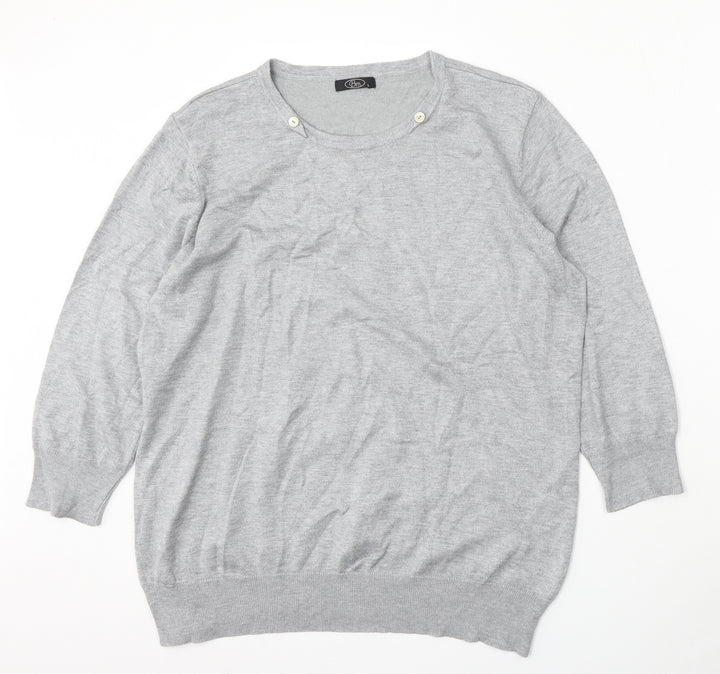 BM Womens Grey Round Neck  Viscose Pullover Jumper Size L