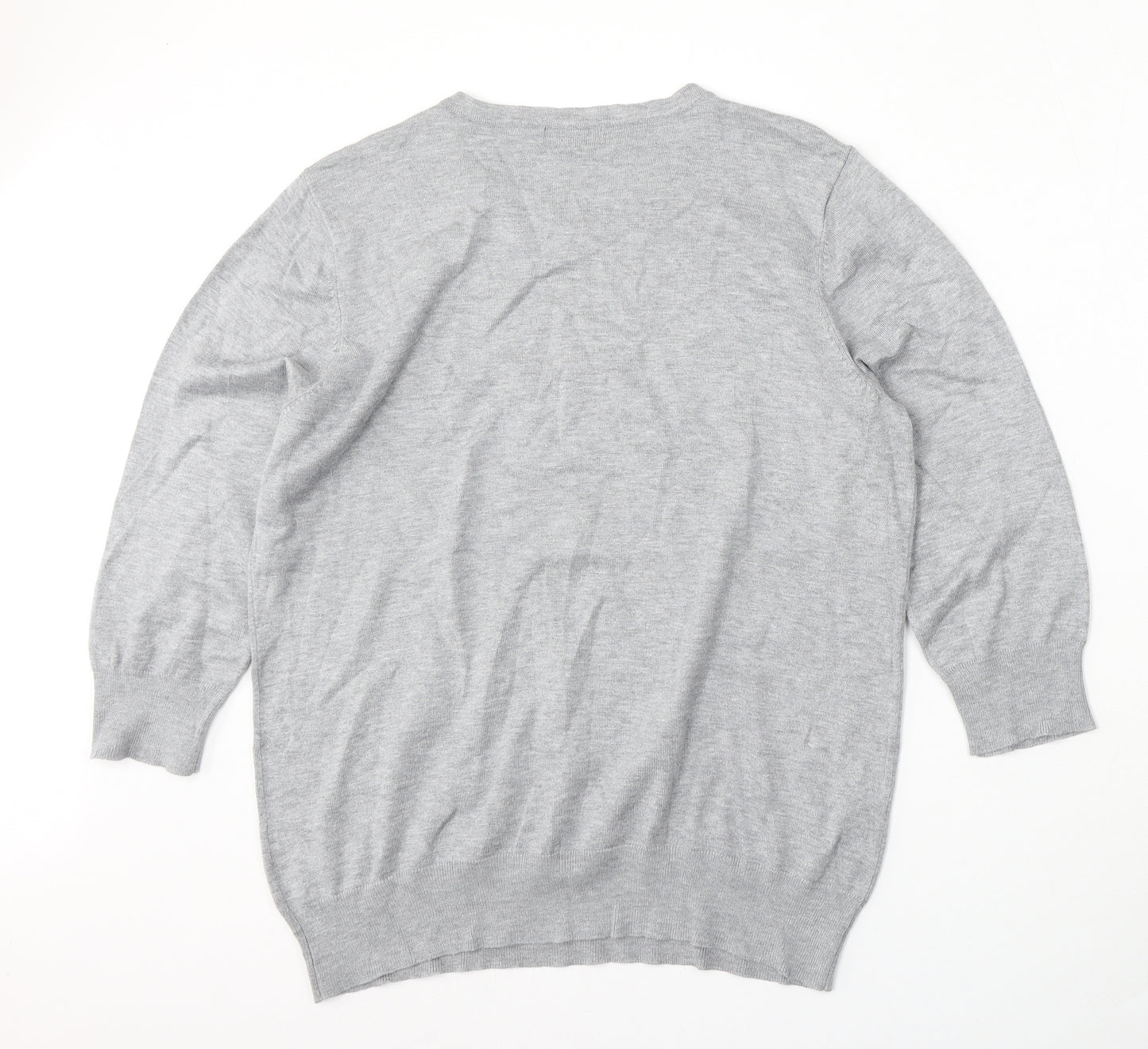 BM Womens Grey Round Neck  Viscose Pullover Jumper Size L