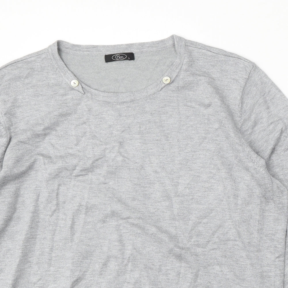 BM Womens Grey Round Neck  Viscose Pullover Jumper Size L
