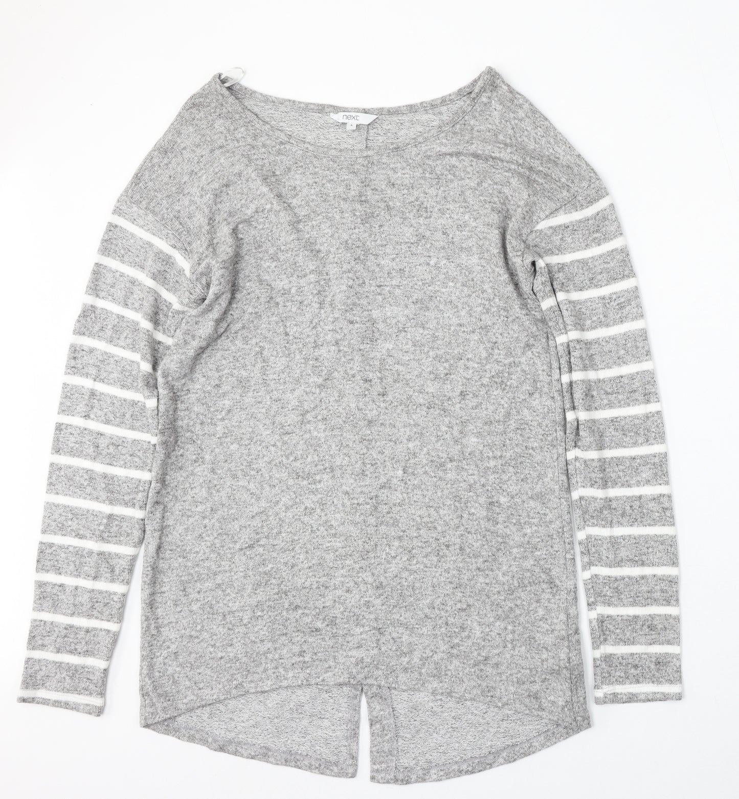NEXT Womens Grey Round Neck Striped Viscose Pullover Jumper Size 8