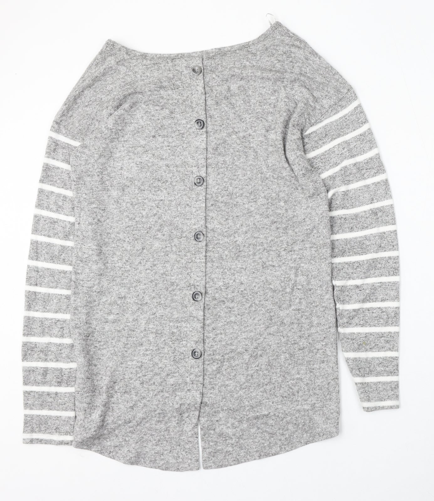 NEXT Womens Grey Round Neck Striped Viscose Pullover Jumper Size 8