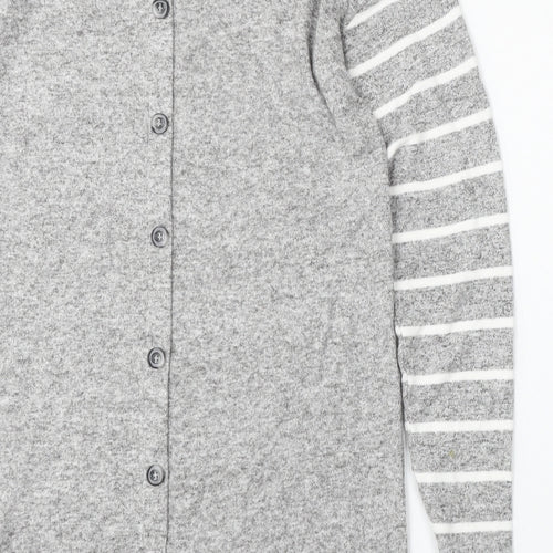 NEXT Womens Grey Round Neck Striped Viscose Pullover Jumper Size 8