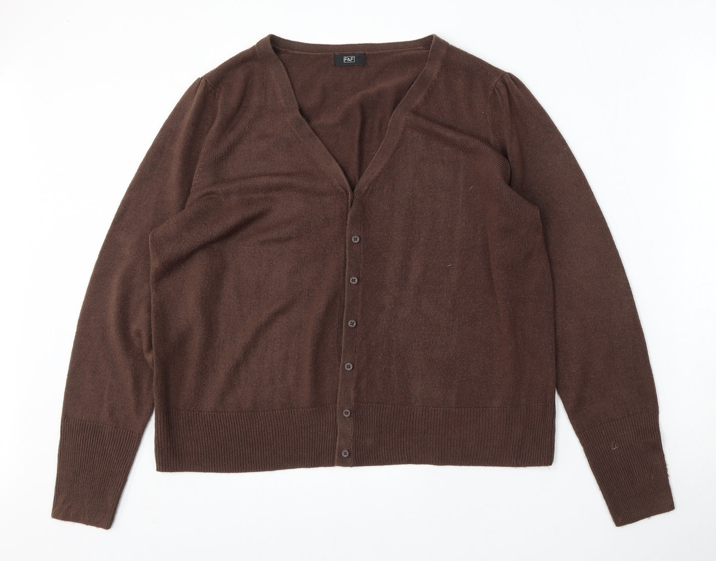 F&F Womens Brown V-Neck Paisley Acrylic Cardigan Jumper Size 20