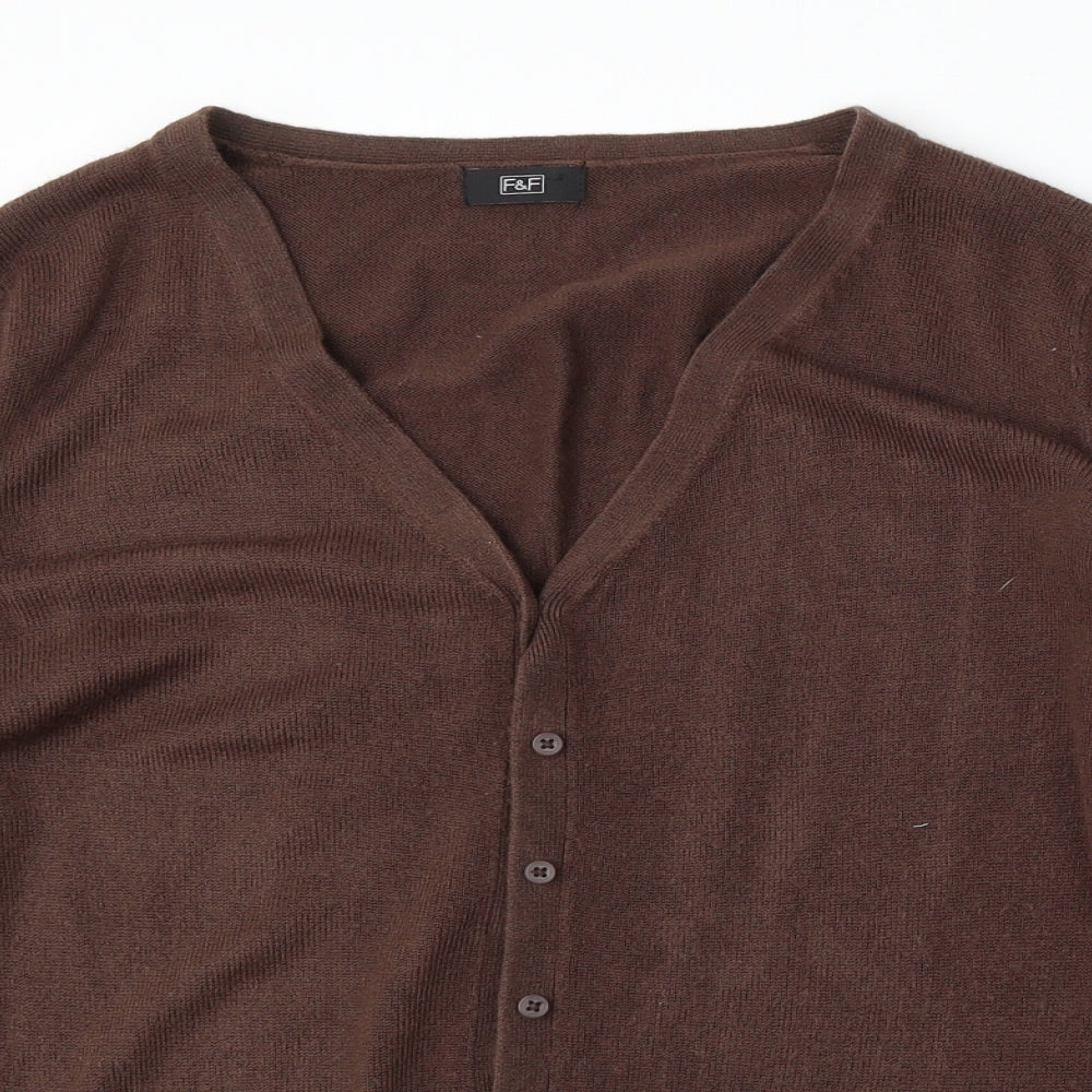 F&F Womens Brown V-Neck Paisley Acrylic Cardigan Jumper Size 20