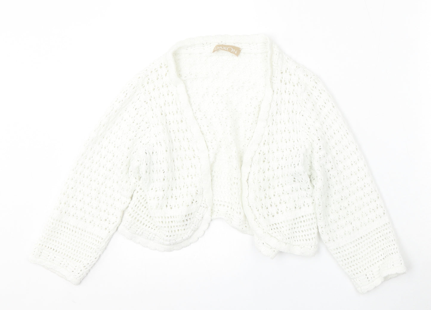 Daxon Womens White V-Neck  Cotton Cardigan Jumper Size 14