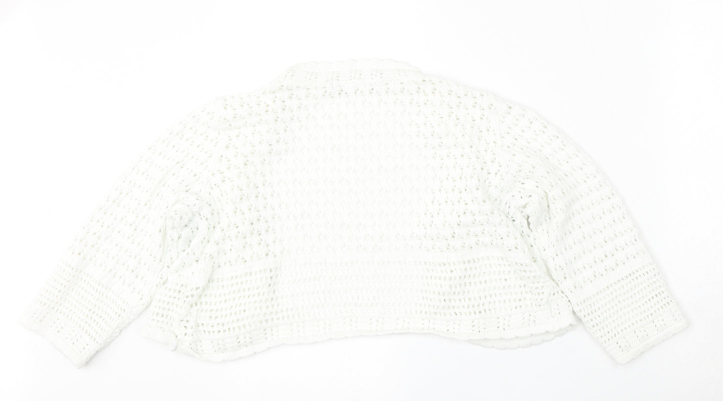 Daxon Womens White V-Neck  Cotton Cardigan Jumper Size 14