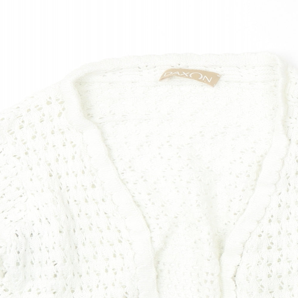 Daxon Womens White V-Neck  Cotton Cardigan Jumper Size 14