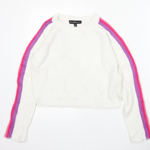 Derek Heart Womens White Round Neck  Acrylic Pullover Jumper Size M